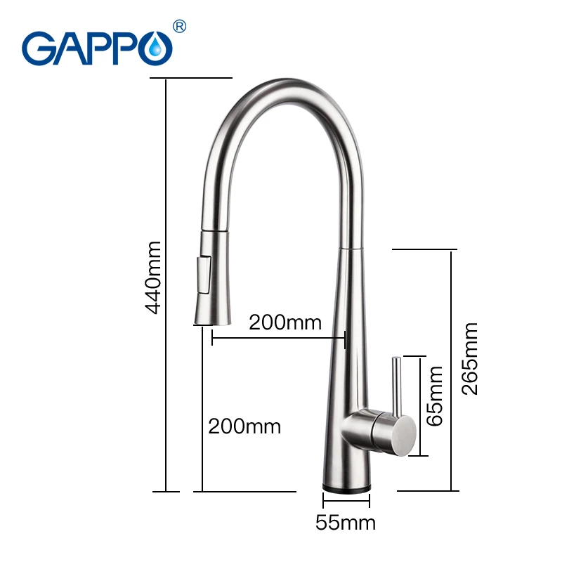 GAPPO Kitchen-Faucets Mixer Water-Tap Pull-Out Single-Handle Smart-Touch Inductive