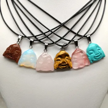

fashion Carved Buddha head natural stone pendant Necklace for jewelry making wholesale 45cm Necklaces black rope