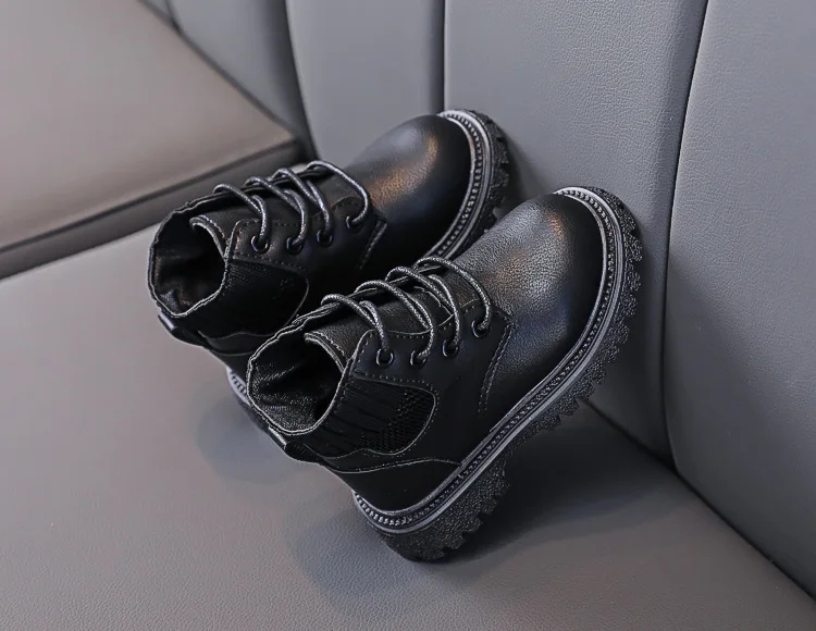 Baby Boys Boots for Kids Girls Booties Leather Shoes Soft Sole Fashion Martin Boots Waterproof Non-slip Plush Boy Running Shoes