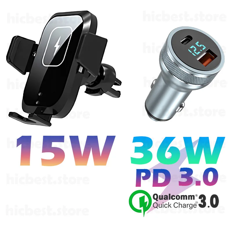 15W Wireless Car Charger Phone Holder for iPhone Wireless Charging Car Induction Charger Mount for iPhone 12 SE 11 8 Samsung S20 12 v usb Chargers