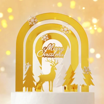 Зимняя Арка олень Рождественское дерево торт-Снежинка Топпер на Рождество Новый год вечерние принадлежности детский душ Инс Феи выпечки Лю...