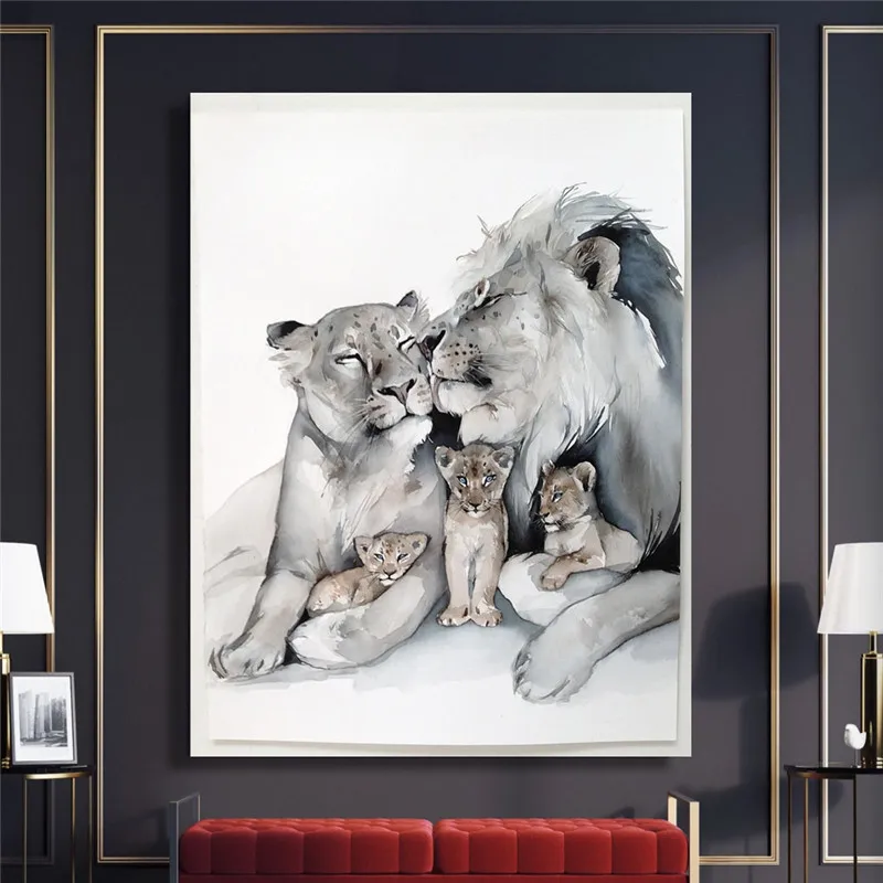 Tela Modulare Home Decor Happy Lion Family Prints Pittura Cartoon Poster Modern Wall Art Pictures For Living Room No Framed