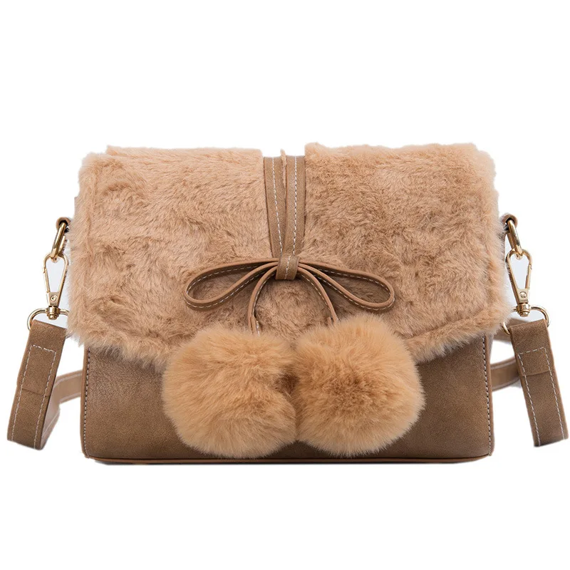 

Plush Women's Bag Shoulder Messenger Bags Female Handbags for Women Fashion Shoulder Bag Lady Handbag White Red Khaki Black