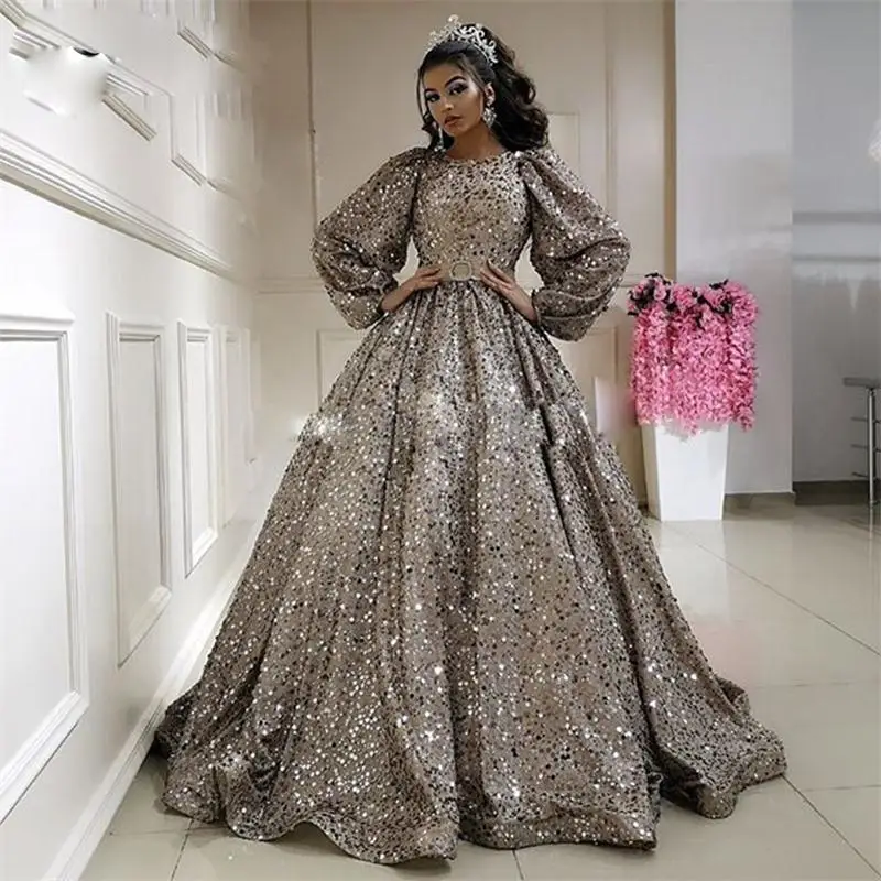 Same as image Aso Ebi, расшитое блестками вечернее платье с поясом, длинные рукава, Блестящие Блестки, платье для выпускного вечера знаменитостей размера плюс, вечерние платья в Дубае - Цвет: Same as image