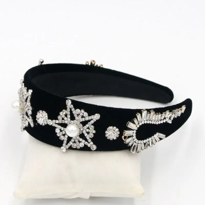 Women Luxury Jewelry Ethnic Wide Headband Glitter Rhinestone Decor Hair Hoop C6UD