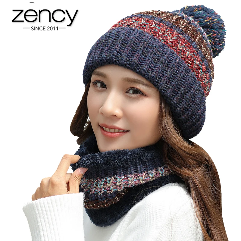 Zency зимние анти-ветер Модные женские вязаные кепки супер качество панельные эластичные кепки толстые теплые шерстяные шапки s уличные наборы для езды на велосипеде