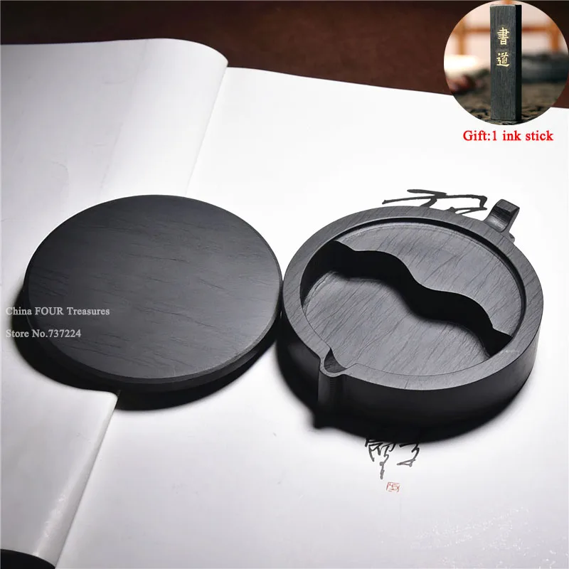 Natural Stone Inkstone Chinese Calligraphy Painting Ink-well Ink Student stone with cover Grinding Inkwell | Канцтовары для офиса
