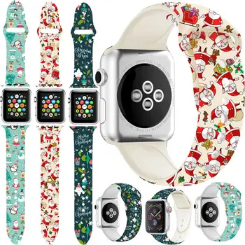 

Silicone Strap for Apple Watch Band 44mm/40mm/38mm/2mm Band Christmas Printed Bracelet Watchband for IWatch Series 5/4/3/2/1