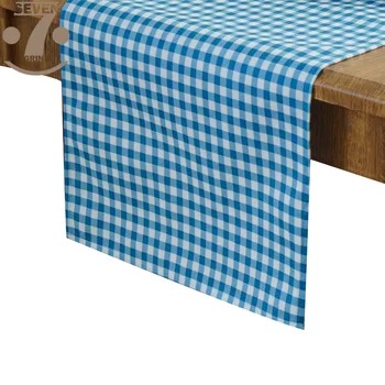 

Table Runner Home Decorative Dining Banquet Birthday Festival Cute Blue Color Plaid Geometric Style Printing