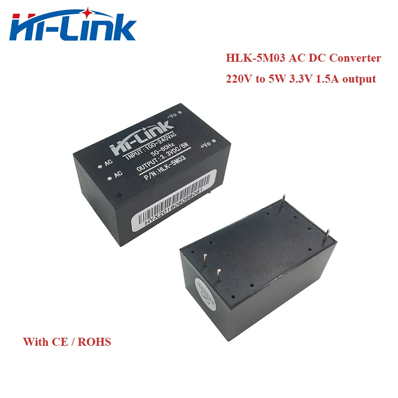 

Free ship*2pcs HLK-5M03 3.3V 5W 1.5A output 85-264V input ac dc converter power supply module