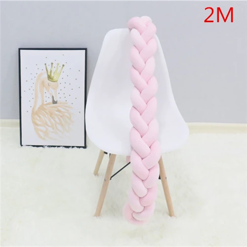 Pink 2M 2 м/3 м детская защита для кроватки с узлом Детская кровать бампер плетение плюшевая детская подушка для колыбели для новорожденных детская кровать бампер декор комнаты - Цвет: Pink 2M