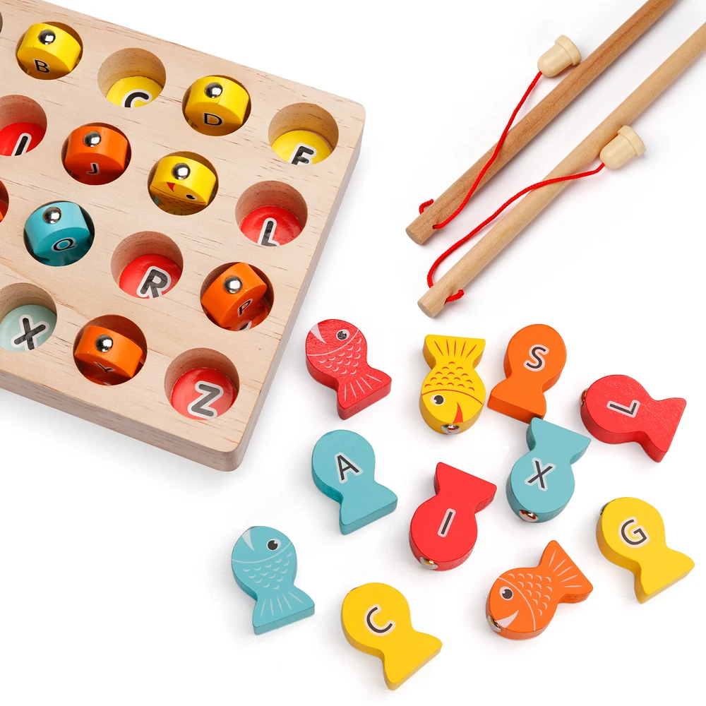 Coogam Wooden Magnetic Fishing Game, ABC Alphabet Sorting Puzzle,Fine Motor  Skill Toys Gift for 2 3 4 Years Old Toddler Kid Baby