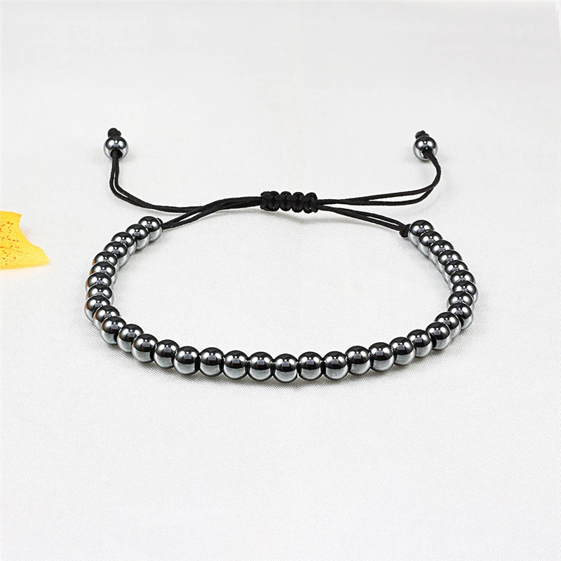 Fashion Men Bracelet Hematite Gold Silver Color Beads Charm Handmade Weave Adjustable Bracelets Bangle Accessories Women Jewelry
