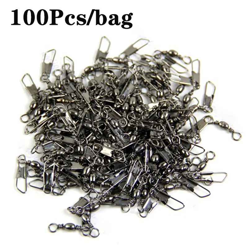 100Pcs Bearing Swivel Fishing Pin Connector With Interlock Snap Size 6#-14# Brass Barrel Rolling Solid Ring Fishhook Lure Tools | Спорт и