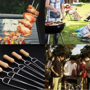 

6PCS U-Shaped Barbecue Brazing Fork Stainless Steel Barbecue Needle Grilling Skewers Kabob Metal Skewer Double Prongs Tools