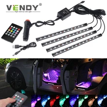 4 sztuk Auto LED RGB wnętrze atmosfera Strip światło z USB bezprzewodowe sterowanie muzyką wiele trybów dekoracyjna lampa do samochodu