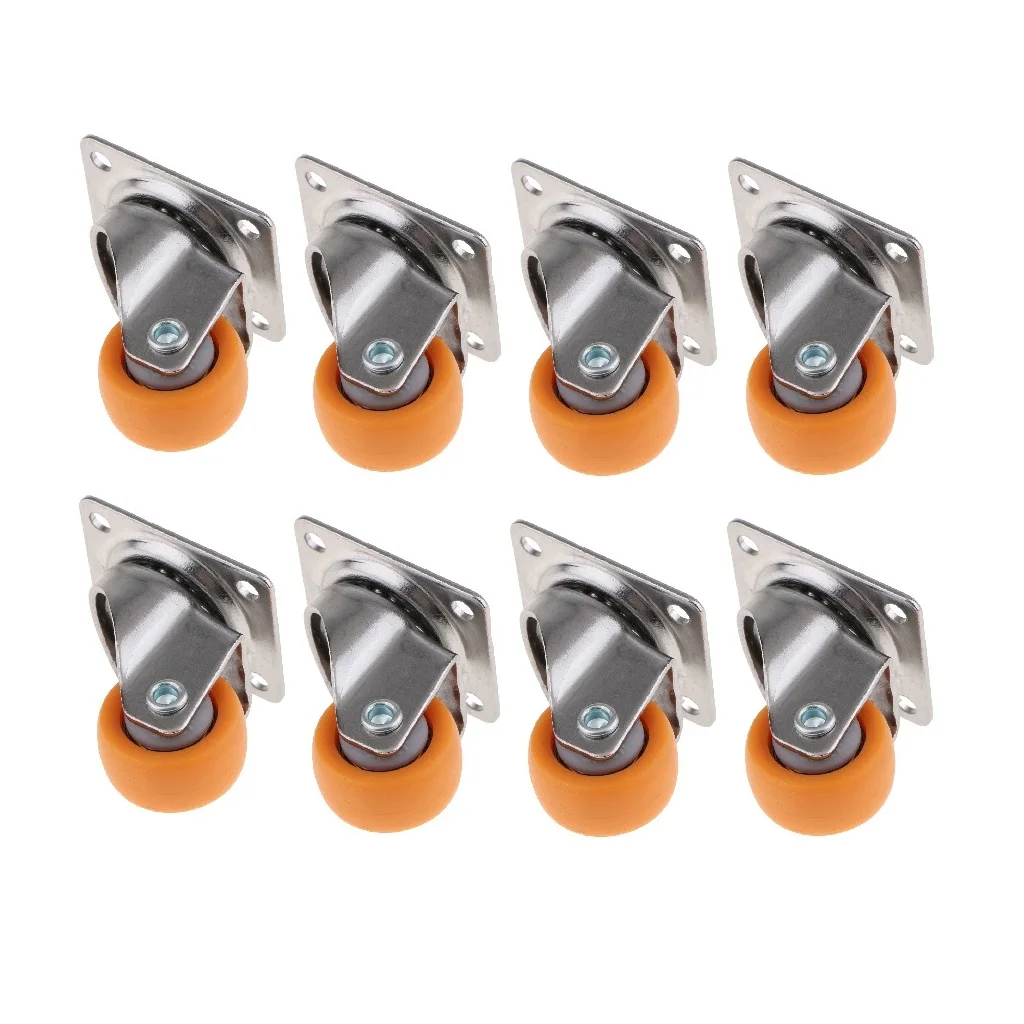 8pcs Nylon All Swivel Caster Wheels Plate Castor for Trolleys, Carts, Sofa, Bed, Orange 32mm, 17kg