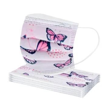 

50pcs Disposable Face Mask For Children And Adult Butterfly Printed Dust Proof 3-layer Ear Loop Print Flower Mouth Masks