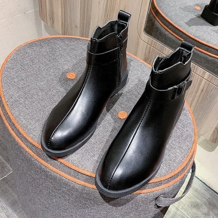 2020 Fashion Autumn Women's Boots Lady Thick Square Heel Zipper Outdoor Shoes Winter Female Casual Black Low Heel Ankle Boots