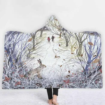 

Color Hand Drawn Flowers Fleece Blanket With Hat Plush Warm Blanket For Couch Throw Travel Hooded Blanket Beach Mat Cover