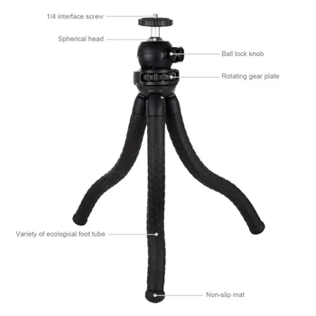 

PULUZ Mini Octopus Flexible Sponge Tripod Holder with Ball Head for SLR Cameras, for GoPro,for Cellphone, 25cmx4.5cm Black