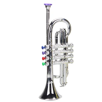 

4 Tones Children Trumpet Simulation Musical Instruments Early Educational Toy School Play Christmas Birthday Gift -Silver Golden