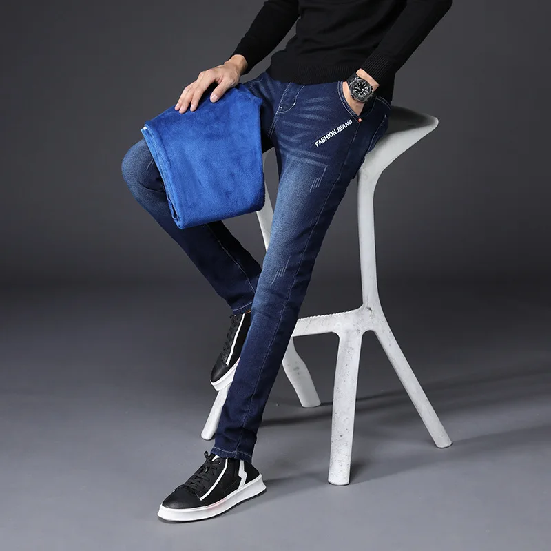 Winter Jeans Hommes Warm Masculino Jeans Denim Joggers FLeece Plus Size Velvet Thicke Men's Jeans Straight