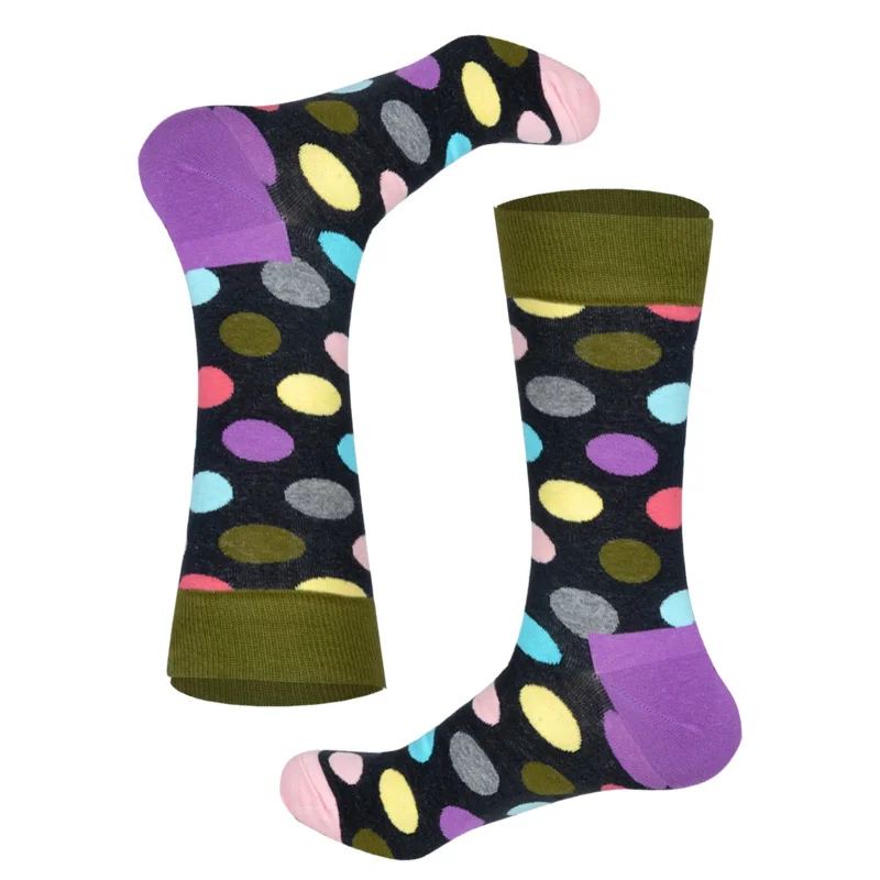 PinkPurple Dots LIONZONE бренд Осенние новые зимние носки мужские модные носки в стиле хип-хоп 28 цветов цветные хлопковые носки с изображением животных и цветов - Цвет: PinkPurple Dots
