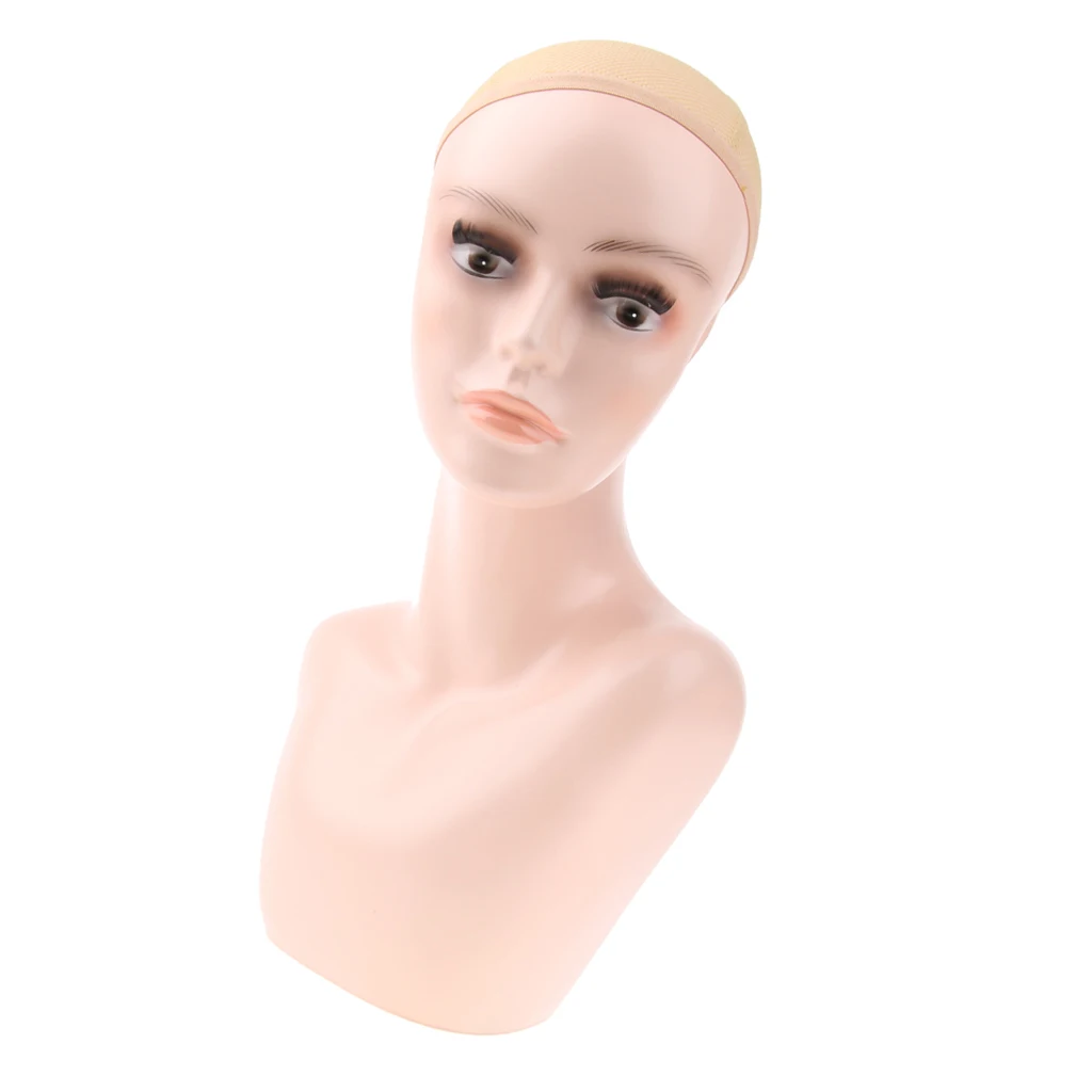 1 Piece Bald Female Mannequin Head, Scarf Hat Cap Wigs Glasses Display Model Head With Wig Net Cap, White Skin