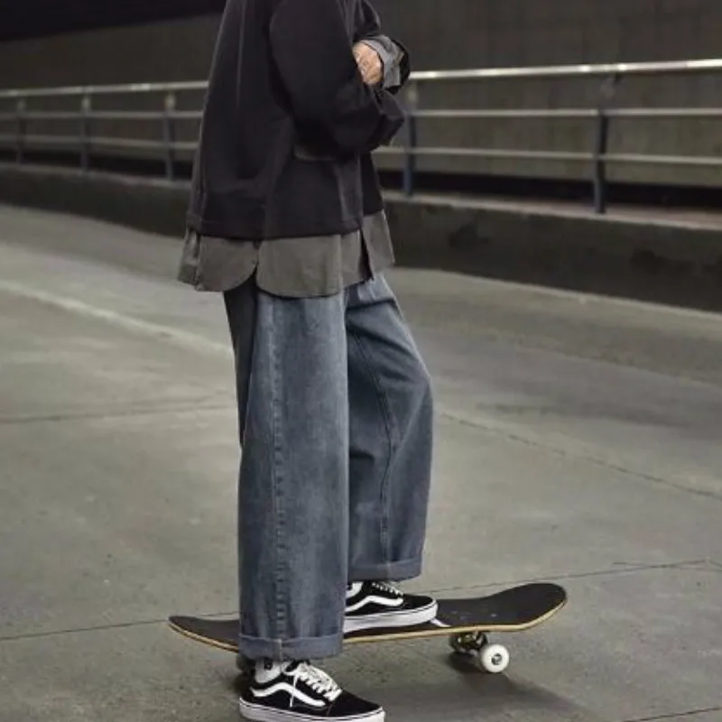 Jeans Frauen Knöchel-länge Japanischen Stil Harajuku Breite Bein Hosen Denim Retro Alle-spiel Hohe Taille BF Unisex kpop Frauen Chic — изображение 5