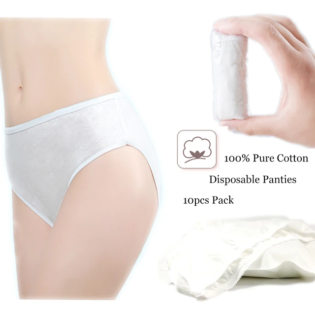 Women's Disposable 100%Pure Cotton Underwear Travel Panties High-cut Granny  Briefs White/Multicolor (10Pk)
