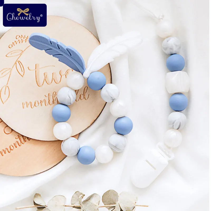 

1PC Baby Silicone Teether Baby Bracelet Pacifier Clip Chains Food Grade Silicone Feather Bracelet DIY Nursing Pendant Baby Goods