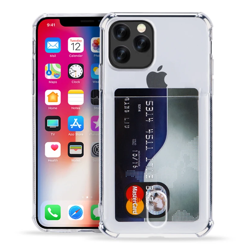 Защитный чехол для iPhone 12 11Pro X XR XS Max 6S 7 8 Plus прозрачный мягкий с отделением карт Huawei