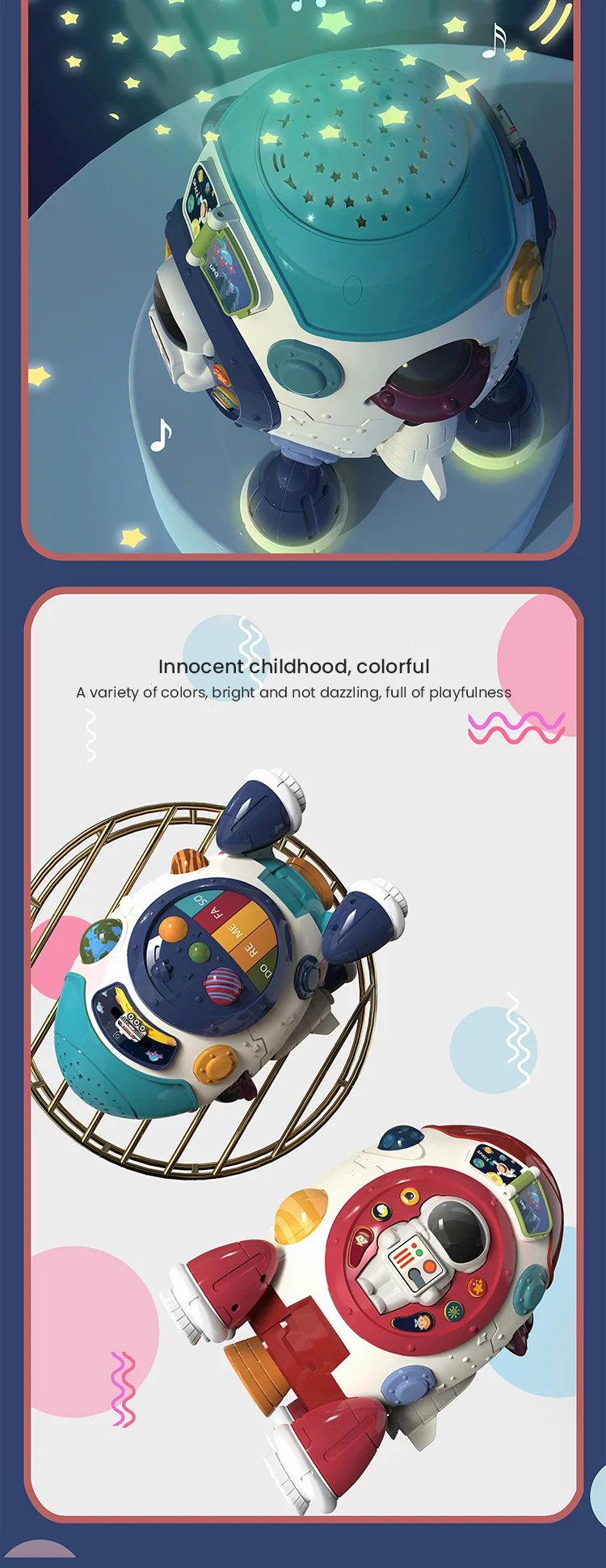 Infantil Shinings Música Brinquedos Foguete Mão Tambor Crianças Multifuncional Educação Precoce Máquina História Luz Projeção Brinquedo Aprendizagem 5 Brinquedos infantis shinings, tambor de mão de