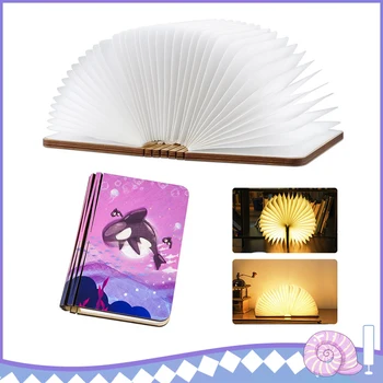 

RGBW Print MINI Book Light Portable USB Book Lamp Rechargeable Magnetic Foldable Wooden Night Light Desk Lamp Home Decor
