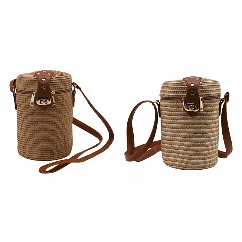 

Bucket-Shaped Pp Grass Casual Woven Women's Bag Retro Messenger Straw Beach Bag