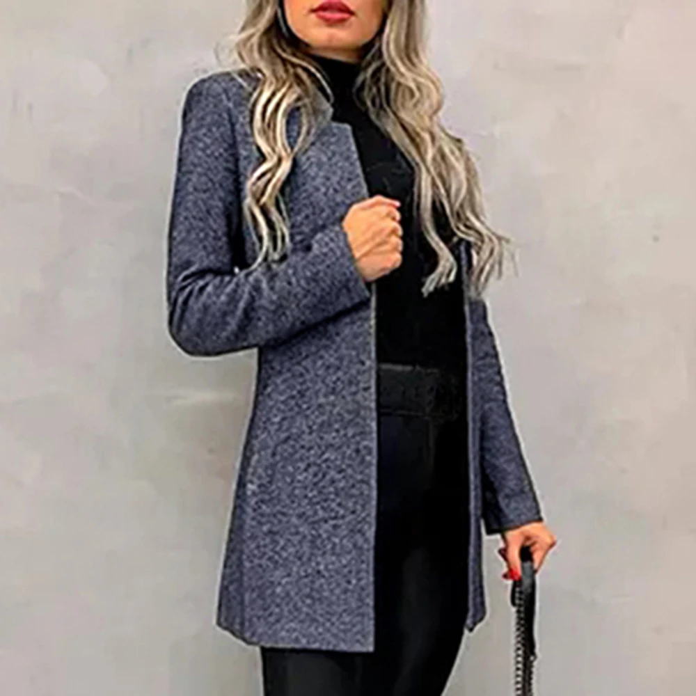 CYSINCOS New Women Mid-Length Trench Coat Blazer Autumn Winter Fashion Slim Suit Female Solid Color Woolen Coat Streetwear