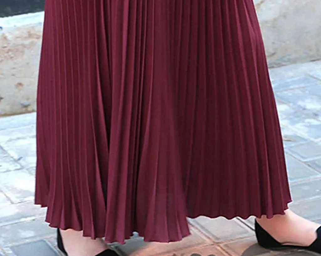 Длинная юбка для женщин, женская плиссированная юбка, женские плиссированные элегантные миди юбки макси с эластичной талией, летние юбки Aug9