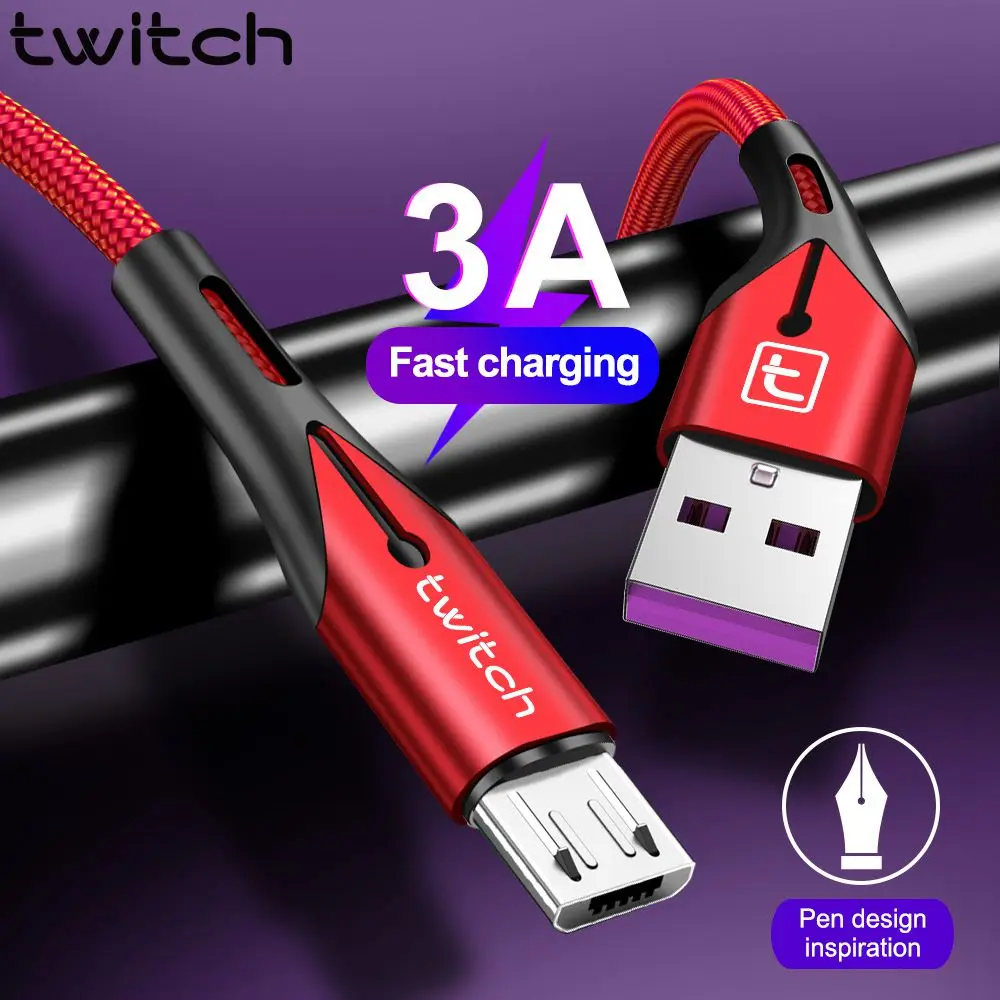 

Twitch 3A Micro USB Cable 1m 2m Fast Charging Data Cable For Samsung S7 Xiaomi Redmi Note 5 Pro LG Mobile Phone Microusb Charger