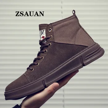 

ZSAUAN British Men's Suede Leather Boots Combat 2020 Spring Fall Men Desert Boot High Top Casual Shoes Sand Coffee Color Sneaker