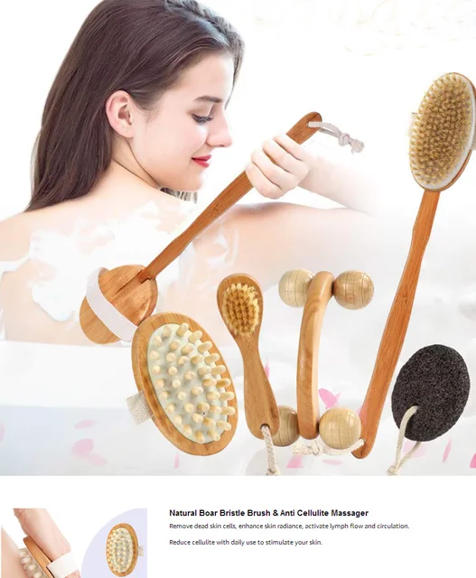 3 Piece Dry Brush Set for Cellulite Massaging, Dry Body Brushing, Dry
