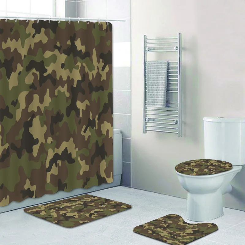 4pcs Set Camouflage Camo Army Camo Green Bathroom Curtain For Bathtub Decor Camo Pattern Shower Curtain With Bath Mat Rug Carpet Shower Curtains Aliexpress