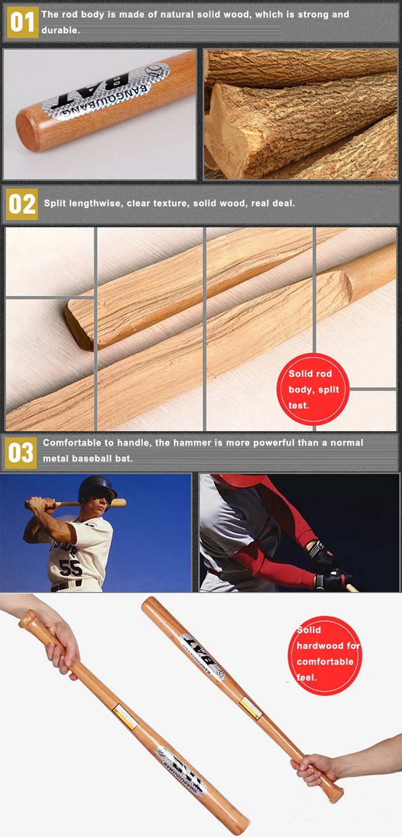 21-33 pulgadas de madera bate de béisbol profesional de madera de palo de deportes al aire libre-arma de defensa bate de la poco bates de Softball