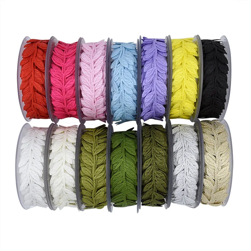 Leaf Lace Ribbon Wrap Gift Boxs Tree Leaf Ribbons Packaging DIY Party Wedding Handmade Decorations 5m/15m 2.5cm C2456, ribbon decoration,ribbon supplies,wrapping ribbon,lace trim ribbon