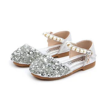 

Princess 1-12 Years Baby Girls Fashion Sequins Bead Summer Leather Sandals Big Kid Shoes Children Little Girls Party Dance Shoes