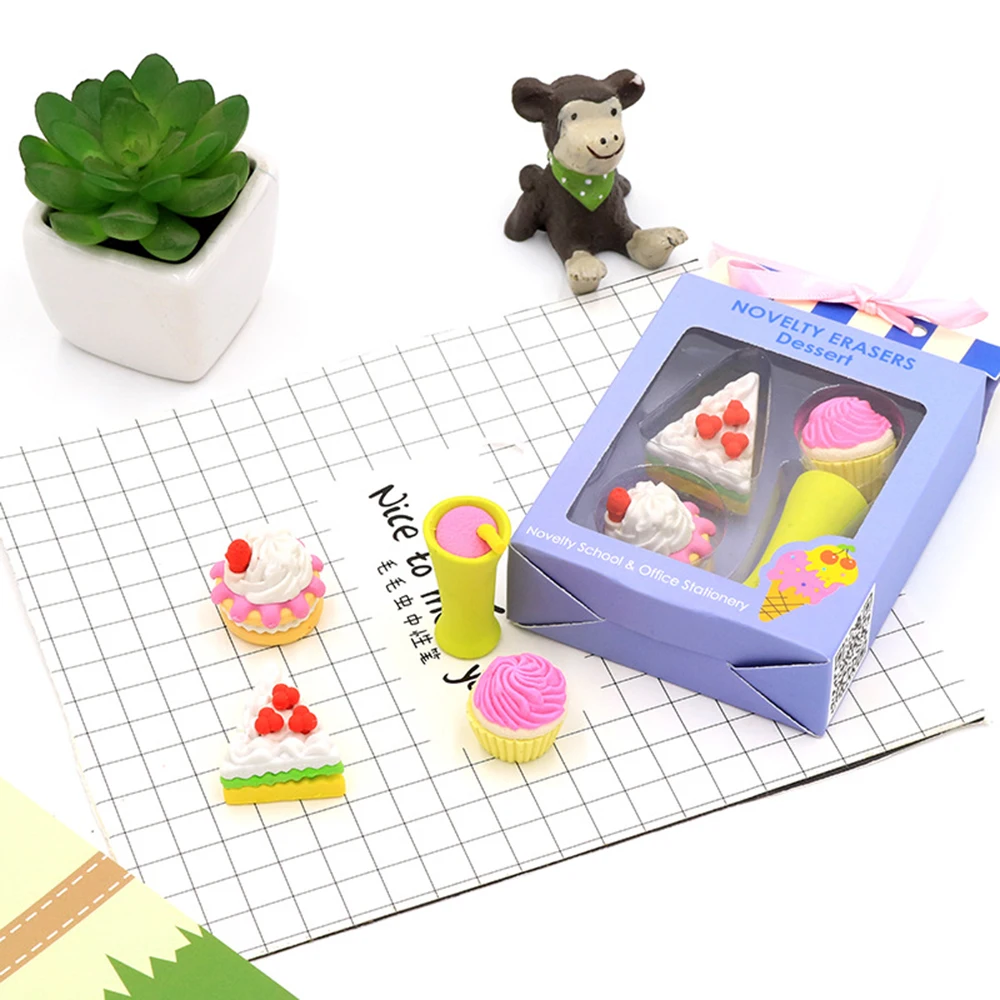 Generic 4 Pcs/pack Creative Ice Cream Erasers Cute Food Best Price