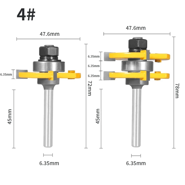 YUSUN 2PCS  47MM Cove 1-7/8 T&G ASSEMBLY Cutter Router Bit Woodworking Milling Cutter For Wood Face Mill 6.35x47.6x35
