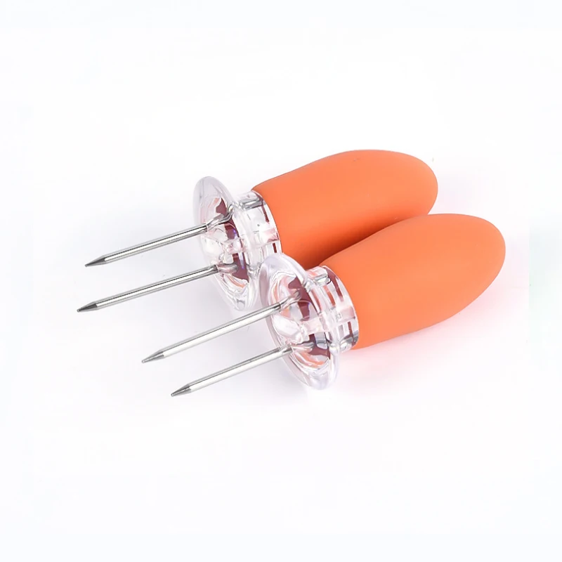 2pcs Stainless Steel Corn Forks Holder BBQ Prongs Skewers Fork Hot Dog Fruit Dessert Cake Fork Tableware Kitchen Gadget BBQ Tool