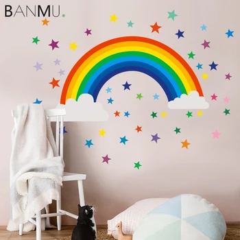 

BANMU PVC Nursery Rainbow Decals Kids Home Decor DIY Children Cartoon Wall Art Stickers for Baby Room Decoration