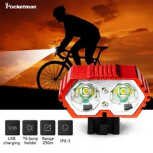 4000LM USB Rechargeable Bike Light 2*T6 LED Front Bicycle Headlight Waterproof Bicycle Light Dual Lamps for Cycling No Battery